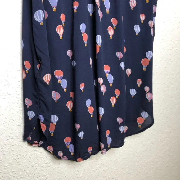 Anthropologie Maeve navy blue pink hot air balloon sleeveless top size Large - Picture 14 of 16